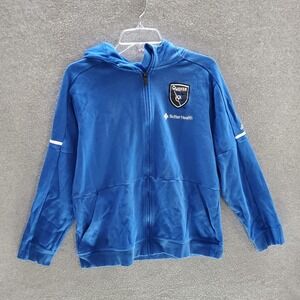 Adidas Boys Sweatshirt XL Blue Hoodie Logo Graphic‎ Full Zip